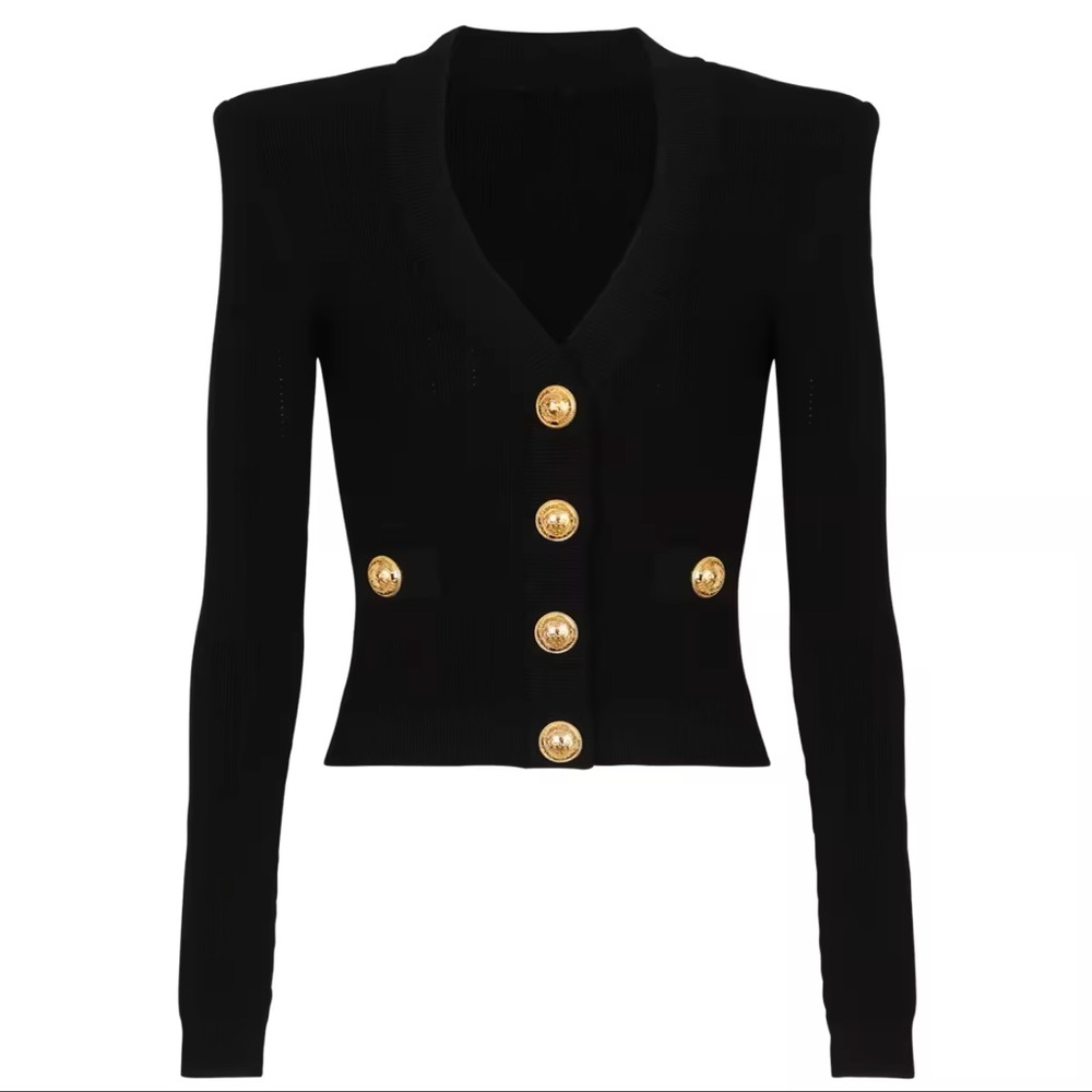 Elegant Black Sweater with Gold Buttons